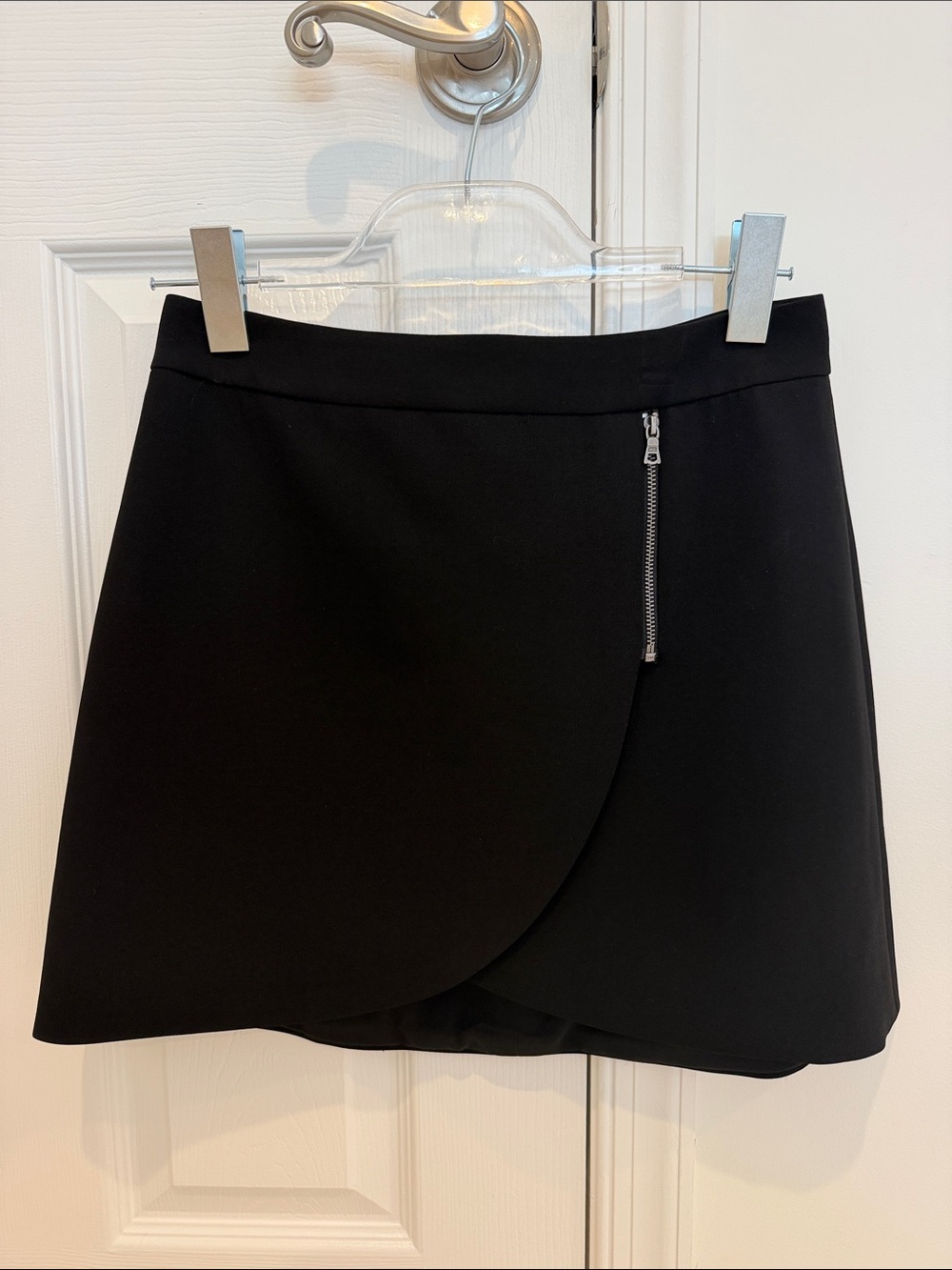 Alice + Olivia Black Mini Wrap Skirt with Silver Zip